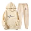 Womens Casual Hooded Sweatshirt Set Loose Fit College Style Printed Long Sleeve Top Drawstring Pants