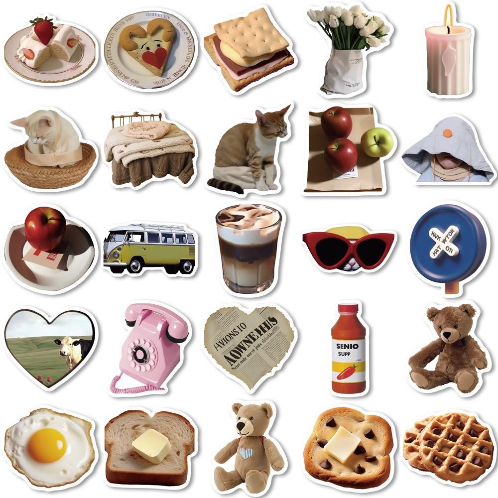 50-Piece Korean-Style Minimalist Retro High-Appearance Graffiti Stickers - DIY Decor for Phone Back Cards, Luggage, Scooters