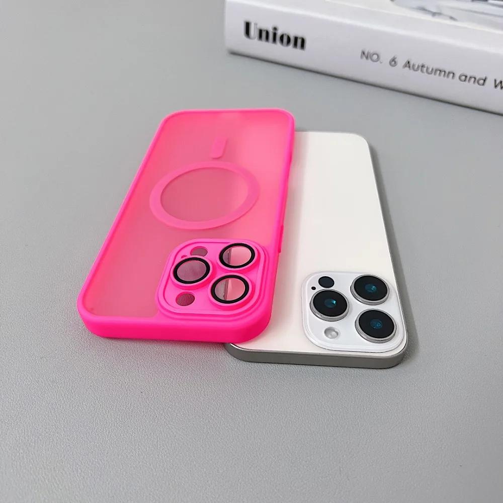 Magnetic Luxury Matte Translucent Armor Shockproof Case For 16 15 14 13 12 11 Pro Max For Magsafe Wireless Charge Cover