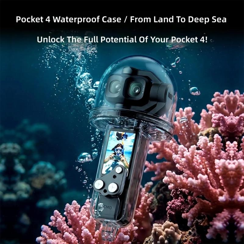 Ochranné pouzdro pro potápěčskou kameru pro Gimbals Camera Pocket 4P, 50M podvodní pouzdro s průhledným PC pláštěm, základna se 2 kolíky pro zachycení při šnorchlování