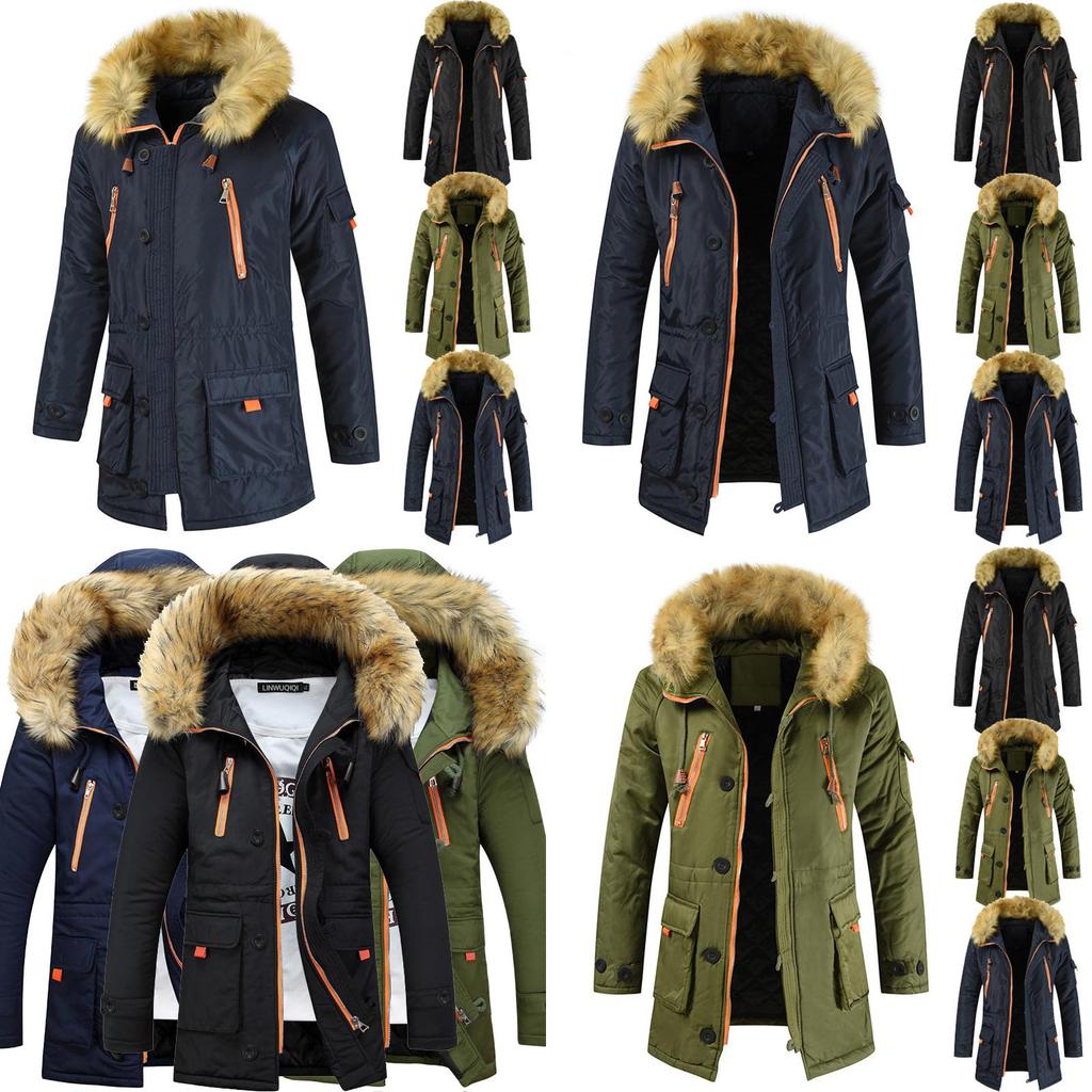 Luxurious Mens Trench Coat With Fur Hood Warm Winter Parka For Outdoor Adventures