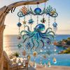 Balcony Hanging Decor Ocean-Themed Wind Chime Decoration Animal Sun Catcher with Faux Crystal Drops Tropical Fish Garden Decoration Stained
