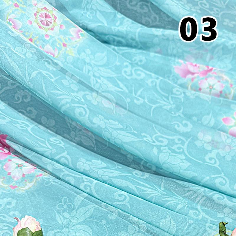 50x150cm Green Chiffon Fabric with Flower Print for DIY Ancient Style Hanfu Dress Shirts Doll Sewing Summer Organza Tulle