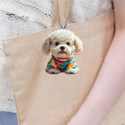 Cute Puppy Pendant Car Mirror Hanging Ornament Acrylic Dog Keychain Christmas Tree Decor Backpack Charm Gift for Women Girls