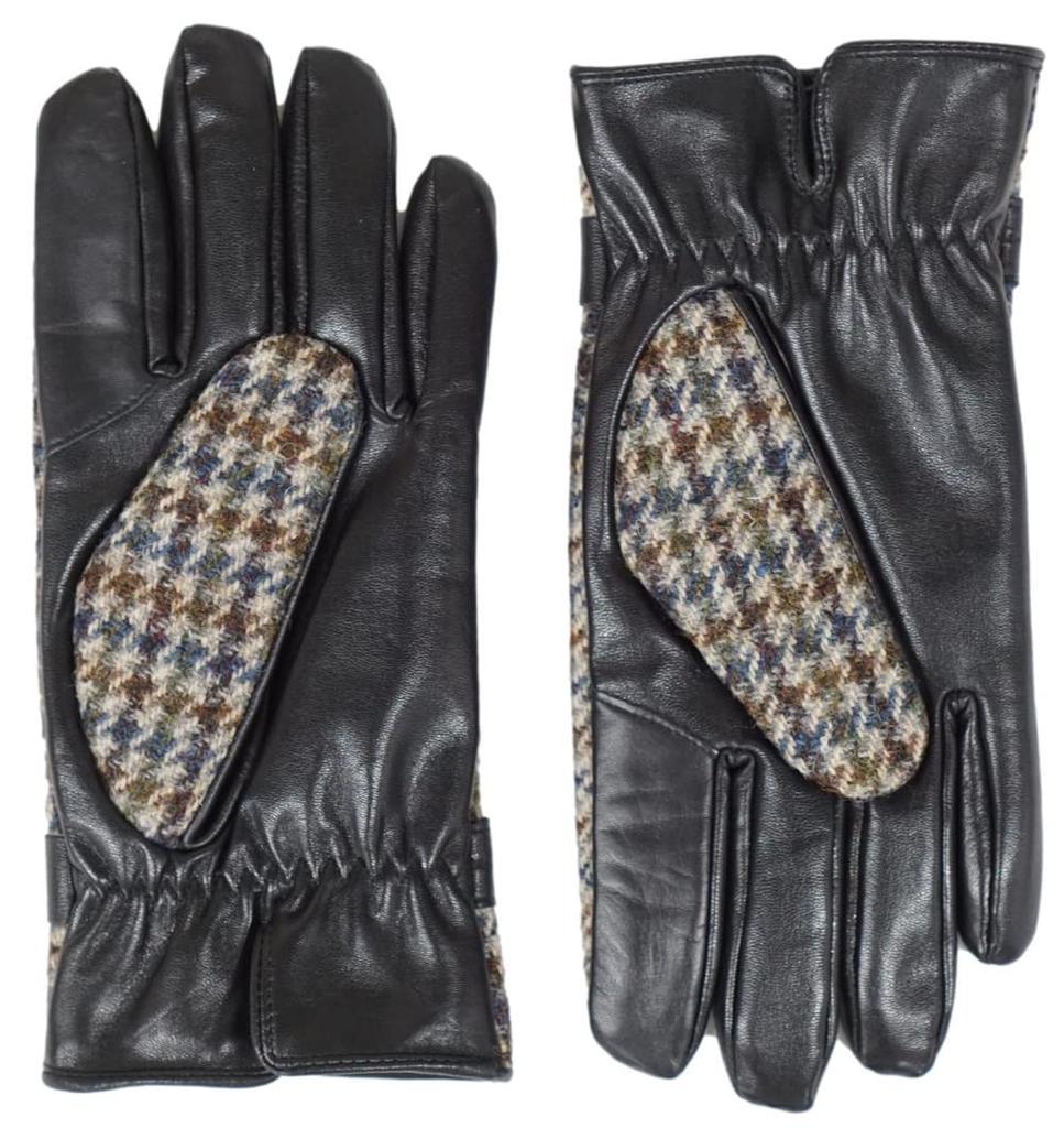 Smartphone Compatible Harris Tweed Leather Combination Brushed Case Gray Houndstooth Belt [Sleeping Sheep] Men's Gloves, Lining, 24cm, Included,