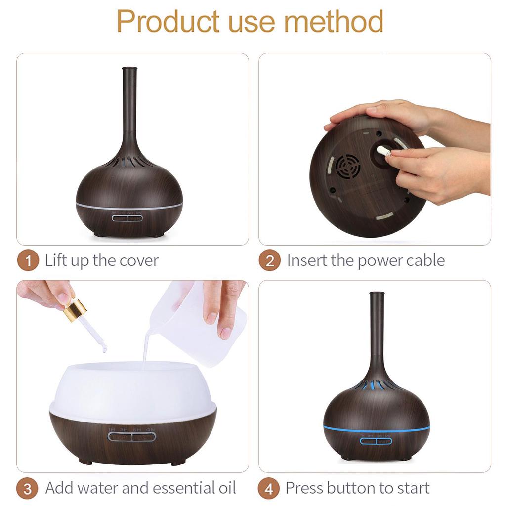 Remote-Controlled Wood Grain Aromatherapy Humidifier with Seven-Color LED Lamp