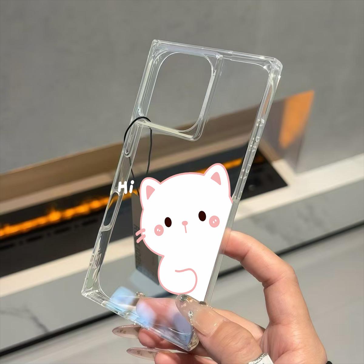 

Прозрачный квадратный чехол-трубка для защиты iPhone 15 Plus 11 13 16 ProMax 12 14 Pro Max, защита от окисления, чехол с рисунком «Привет, маленький котик» iphone 13