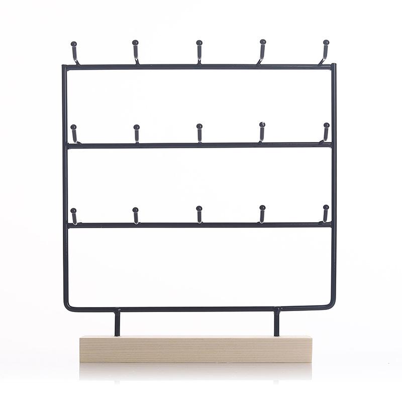 Solid Wood & Wrought Iron Earring Stand with Hooks - Jewelry Display & Storage Rack with Cardboard Packaging