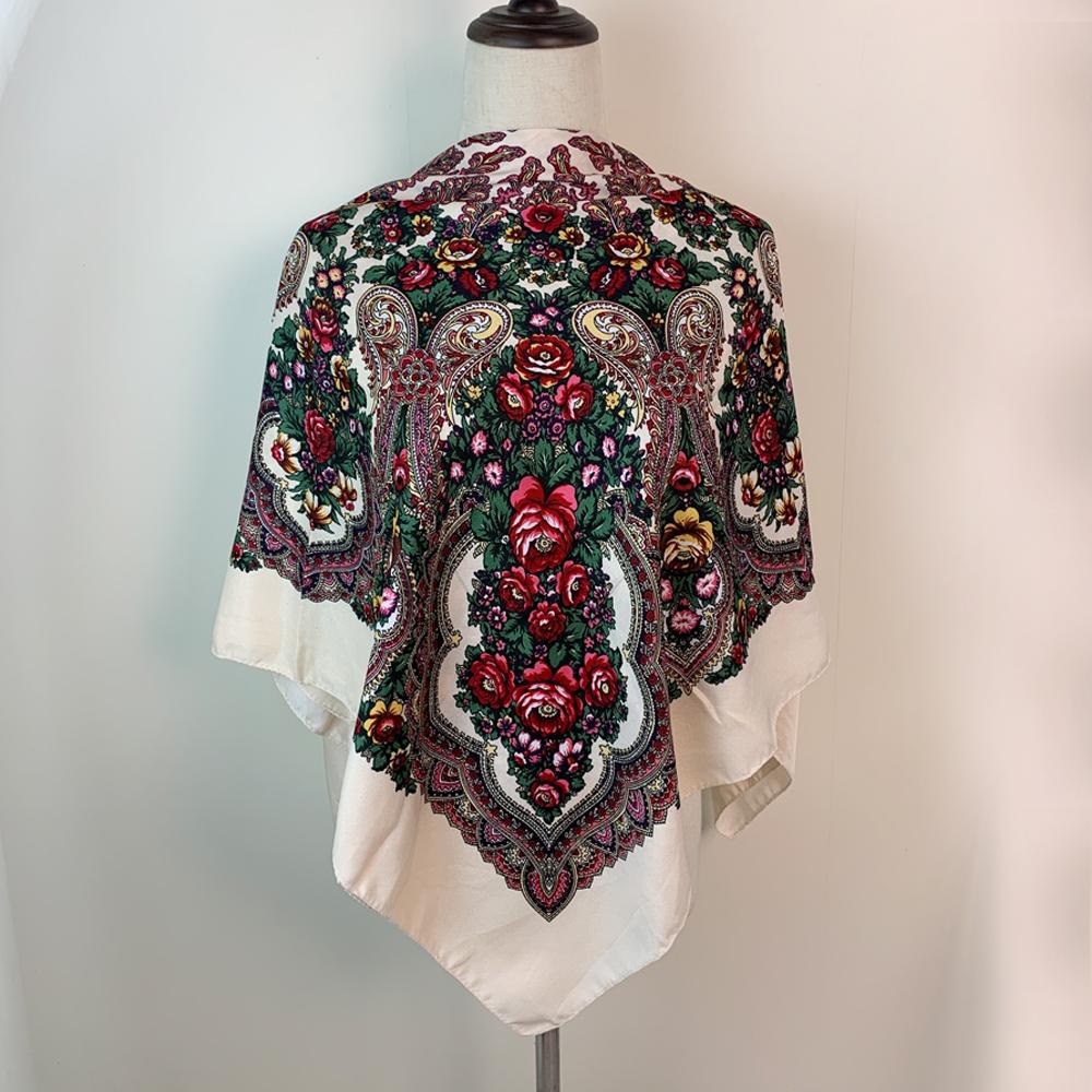 100*100cm Russian Style Floral Print Square Scarf for Women