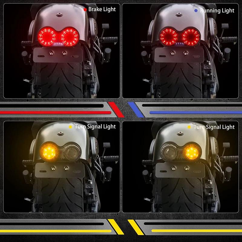 Motorcycle LED Tail Light Integrated Brake Turn Signal With License Plate Bracket For Honda Yamaha Universal 12V Rear Light