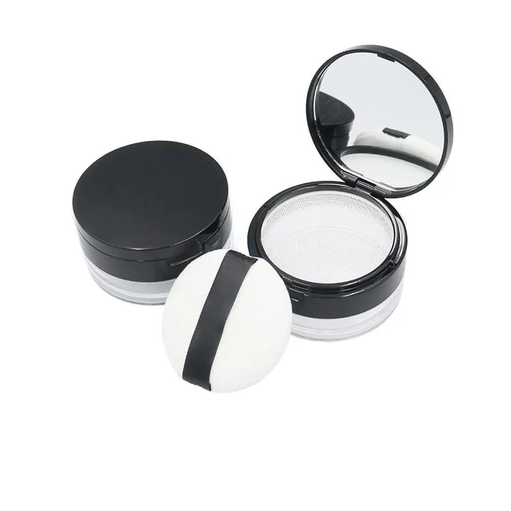 Cake Box Sifter With Puff Portable Sieve Plastic Cosmetic Container Loose Powder Pot Travel Makeup Jar Empty Powder Case