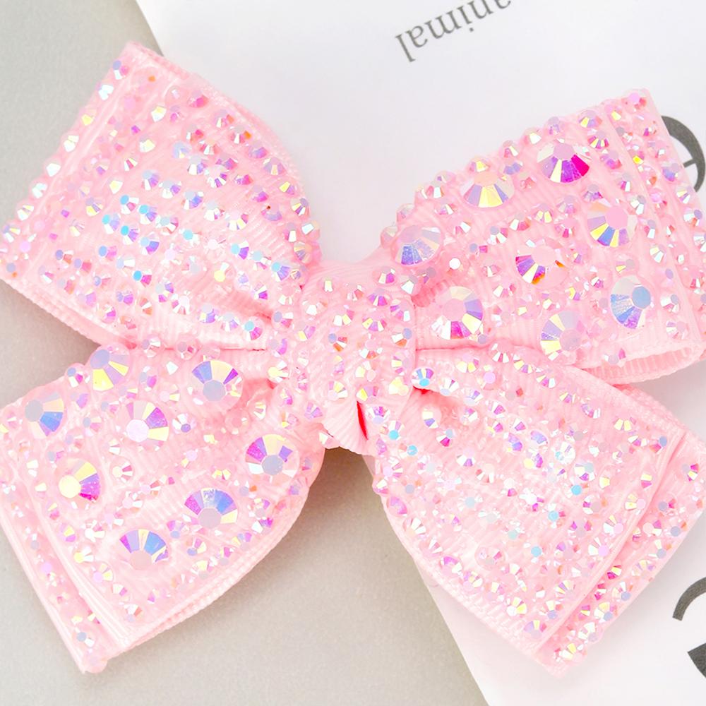 Rhinestone Bow Hair Clips Sweet Ribbon Barrette Baby Girls Sparkling Crystal Hairpins For  Children Kids Headwear Accessories