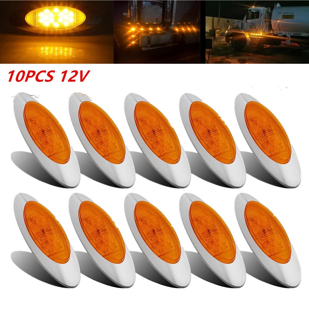 10PCS 16LED Amber Led Side Marker Lights Waterproof Chrome Bezel Turn Signal Tail LED Light Kits Marker Indicator Lamp 12V
