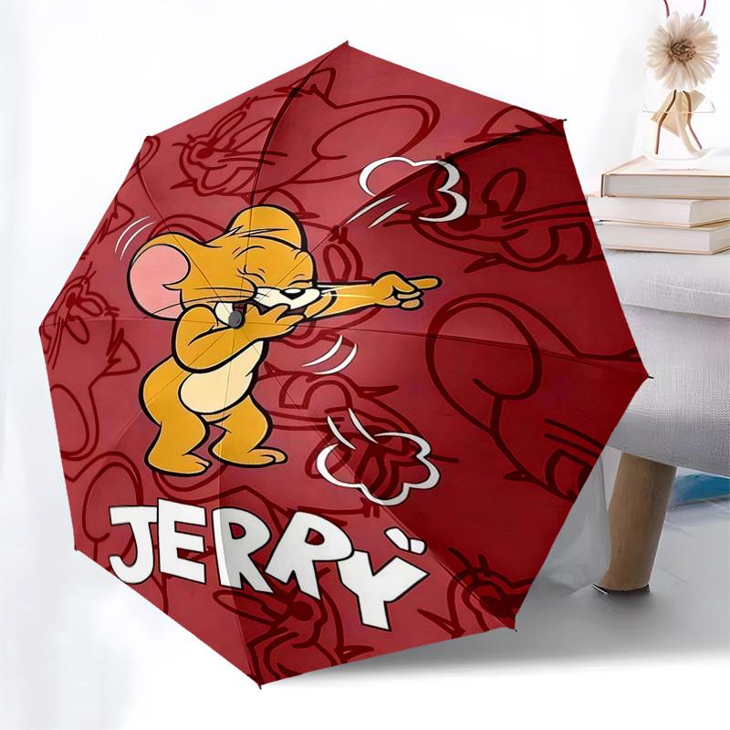 

1pc Jerry Mouse Auto Open Close Umbrella, Portable 3-Fold Design, 8-Bone Iron Frame Outdoor Umbrella, Ideal Gift for Fans, Travelers, Daily Use, Perfe