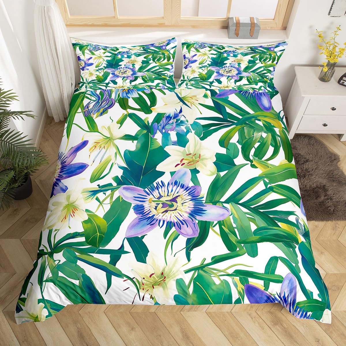 

Tropical Flower Hibiscus Soft Duvet Cover Ful for Boy Girl Botanical Floral Beding Set Rustic Romantic Boho Flowers Warm Comforter Cover 135*200cm Eu-Single