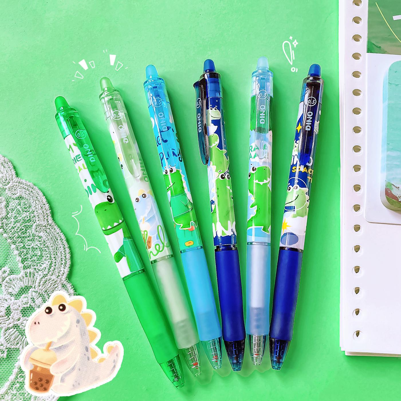 school Office Supplies Kawaii Stationery Gift Students Blue Ink Erasable Gel Pen Cute Dinosaurs Ballpoint pens pretty aesthetic (as the picture,Blue)