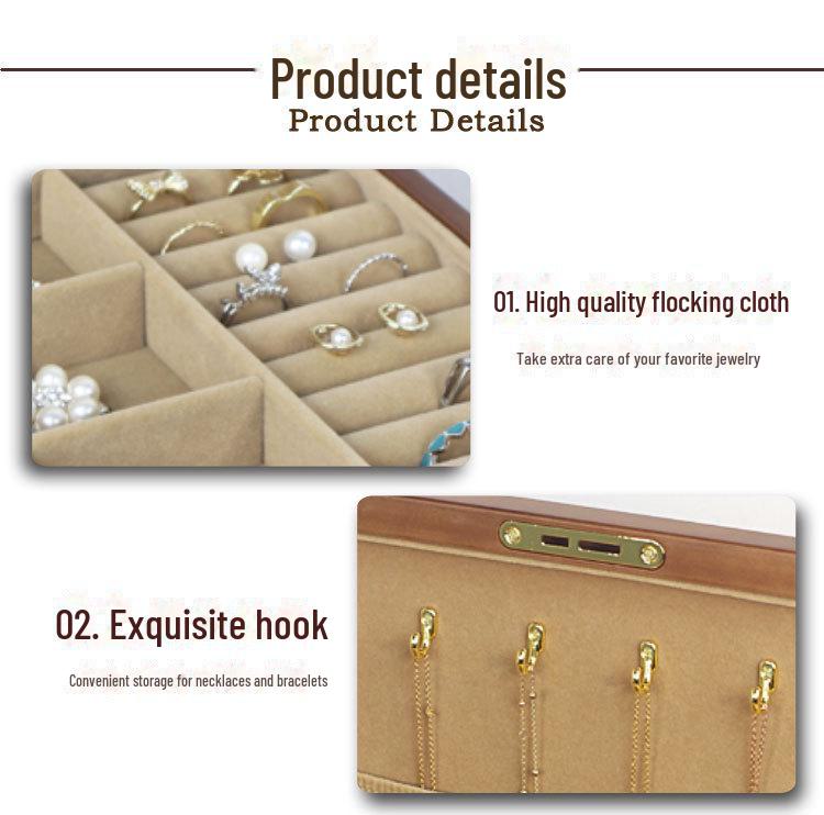 Solid Wood Princess-Style Jewelry Box with Lock - Elegant European and Korean Design, Perfect for Wedding Gifts