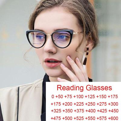 Anti Blue Light Computer Reading Glasses Women Luxury Designer Retro Cat Eye Opticas Presbyopic Glasses Diopters 0 To +6.0