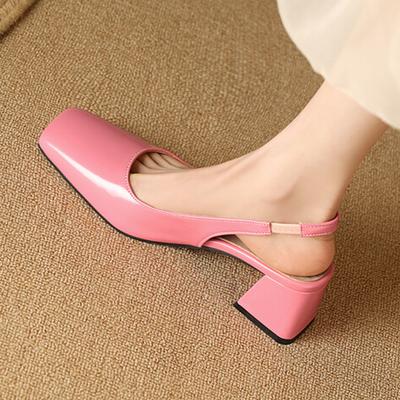 FOREADA Women Pumps Thick High Heels Square Toe Party Sexy Spring Autumn Shoes Black Apricot Rose-carmine 33-46