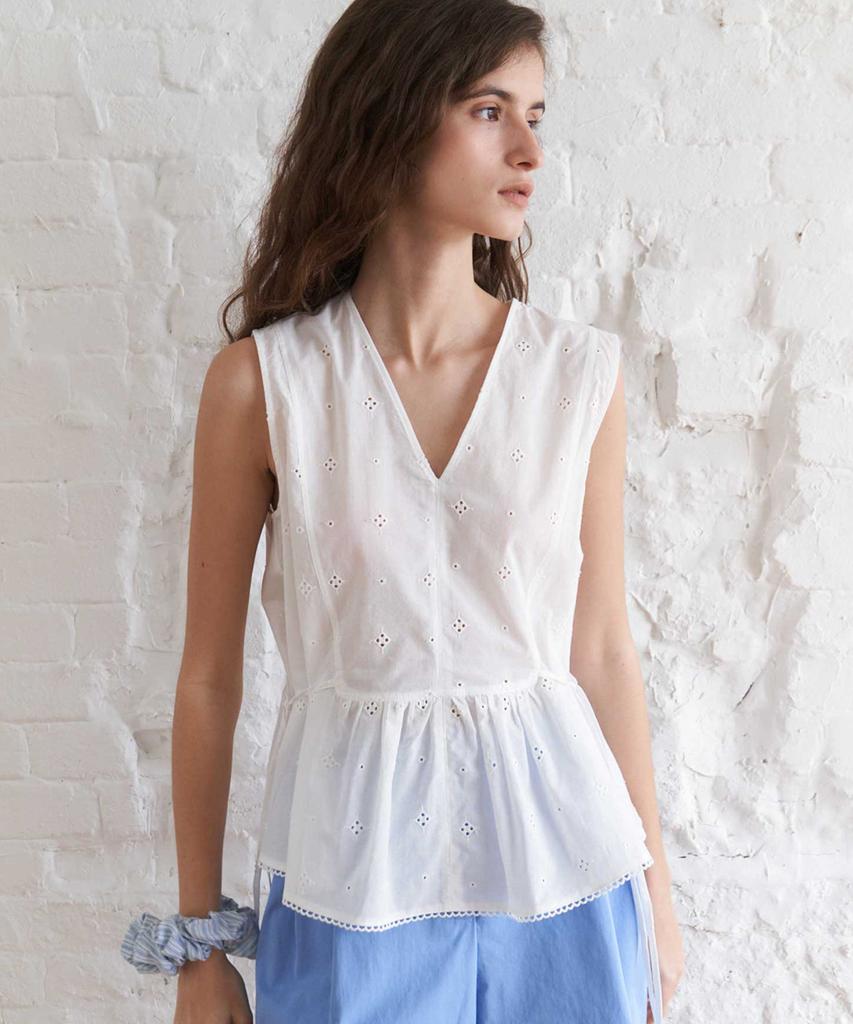 THERYE Flared Sleeveless Blouse(White)