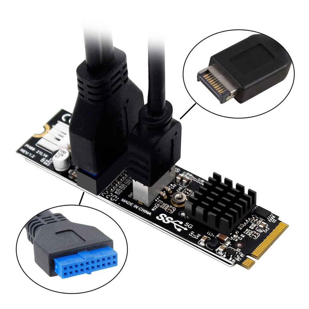 Cablecc 5Gbps Front Panel Socket and to NVMENGFF Card Adapter for VL805 Motherboard Type-E USB3.1 USB2.0 M-KeyExpress