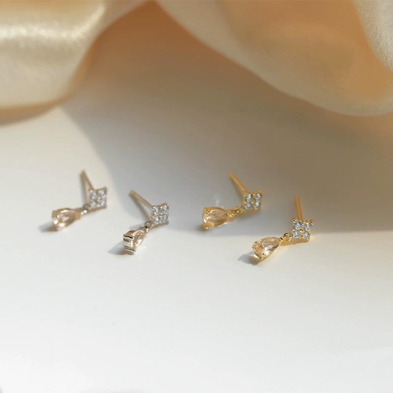 925 Sterling Silver Tea-Colored Teardrop Crystal Stud Earrings - Women's Elegant Summer Dangle Jewelry