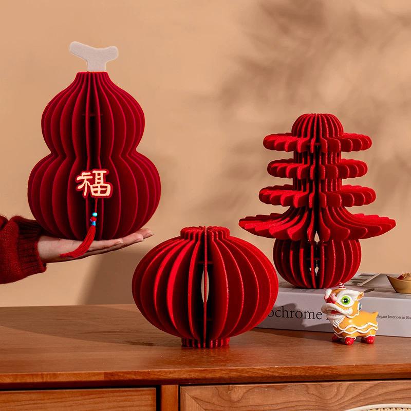 Chinese Lunar  New Year 2026 3D Honeycomb Ornament Paper Apple Pear Desktop Ornament Traditional Spring Festival Photo Props