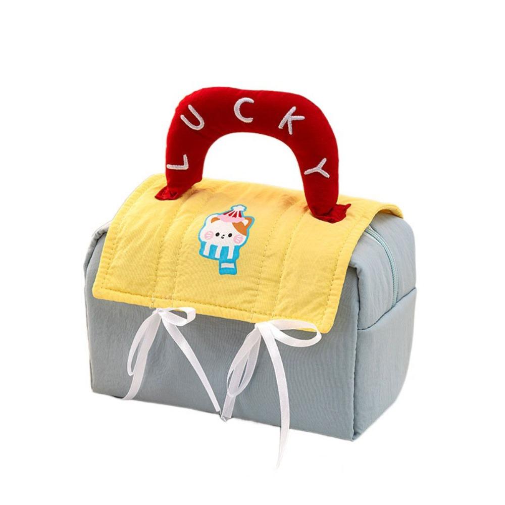 

Dopamine Color Cute Cabin Makeup Bag Cloth Toiletry Bag Fashion Handheld Cosmetic Case Outdoor синий