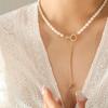 Popular Light Luxury Freshwater Pearl Collarbone Chain Small Waist Titanium Steel Necklace Female Roman Gypsy Double Ring Pendant Neck Chain