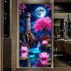 Moon Castle Pink Flower Tree Large Size Diamond Painting Scenery Diy Full Square Round Drill Rhinestone Embroidery Mosaic Cross Stitch Kits Wall Decor