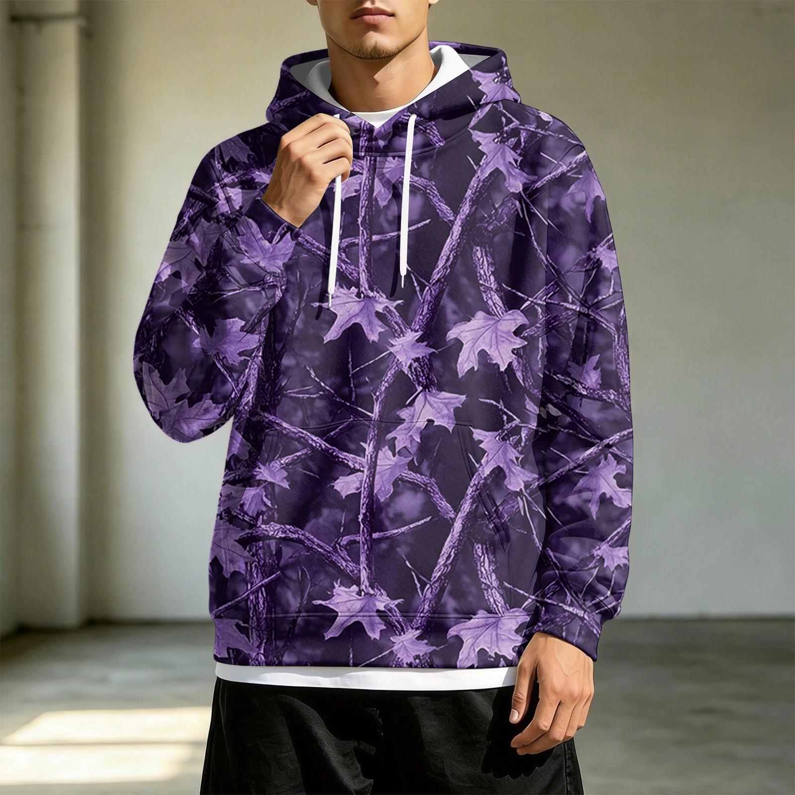 Men s Loose Fit Casual Printed Hoodie with Pocket and Drawstring L