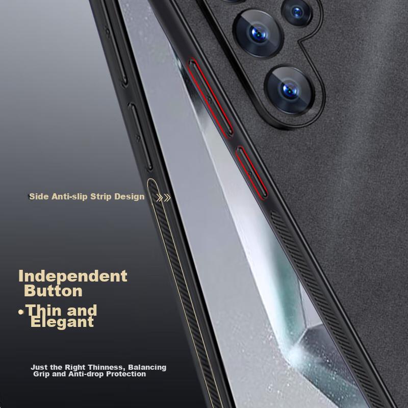 Compatible with Samsung S24 Ultra Phone Case, Shockproof Camera Protection Full Coverage Soft Simple Silicone Outer Casen, Gray Leather Cover