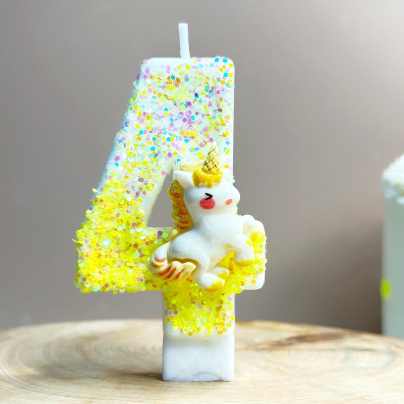 Unicorn Birthday Candles 0-9 Number Yellow Cake Candle Fashion Cartoon Anime Topper Party Cute Decoration