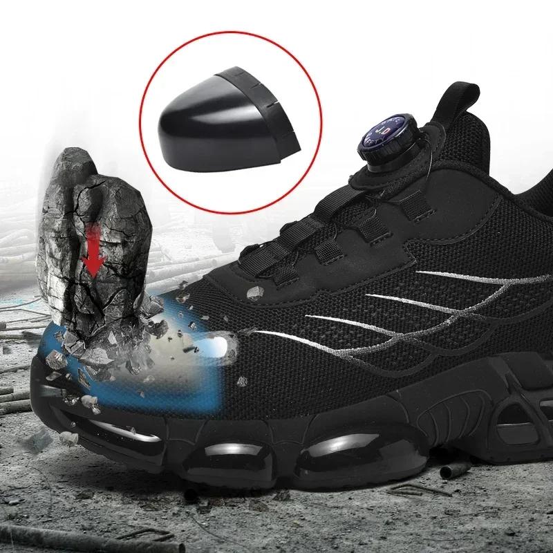 Rotating Button New Safety Shoes Men Anti-smash Anti-puncture Work Shoes Fashion Men Sport Shoes Security Protective Boots Men