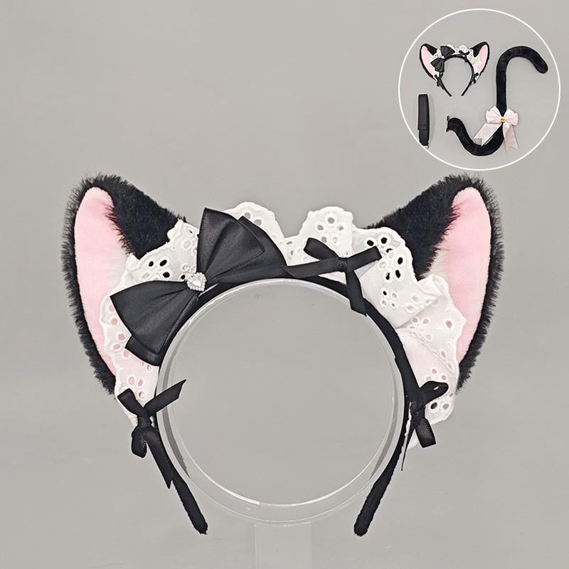 Süßes Japanisches Kawaii Katzenohren Stirnband Schwanz Set Lolita Mode Cosplay Kostüm Zubehör