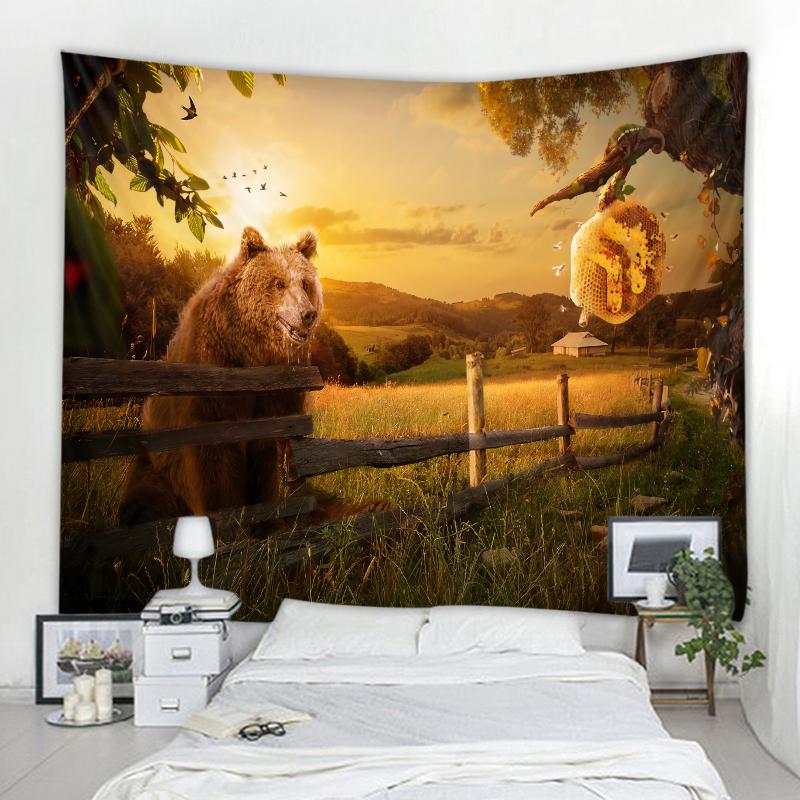 3D Bear Background Decoration Tapestry Curtain Nordic Style Bohemian Hippie Wall Decoration Tapestry Curtain Living Room Bedroom