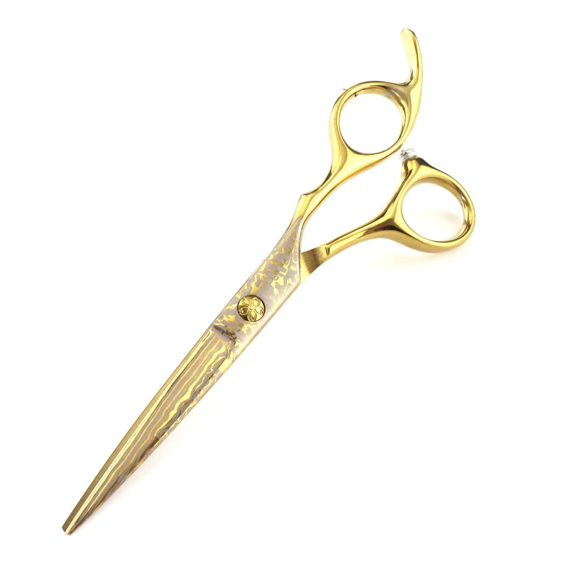 6.0 Gold Damascus Serrated Barber Hairdressing Thinning Scissors