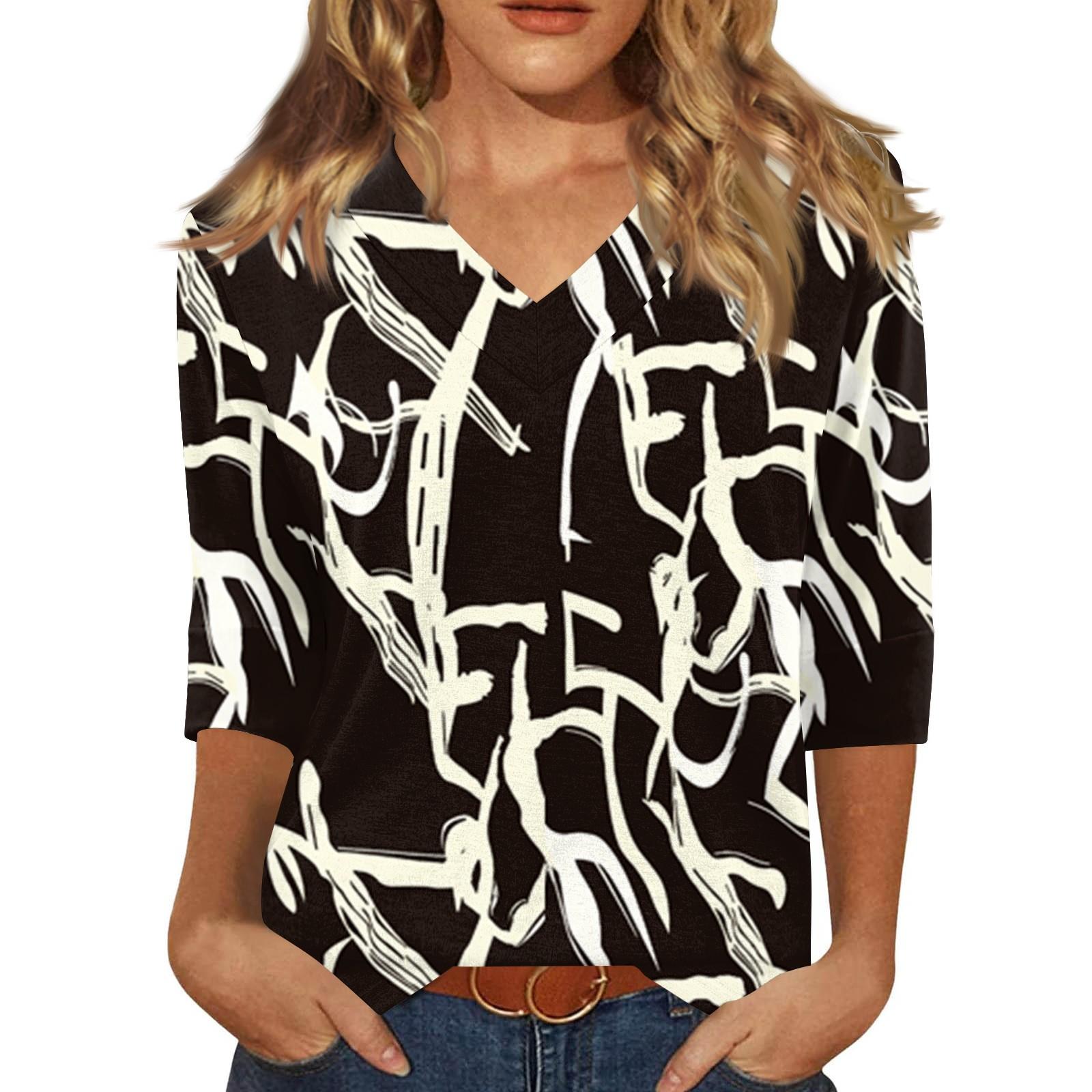 

adies Летние топы Женская мода Повседневная с цветочным принтом V-образный вырез короткий рукав футболка Топ XL