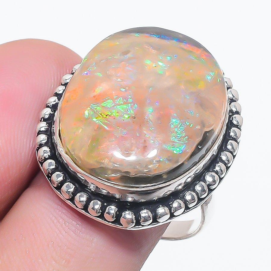 Orange Triplet Opal Gemstone 925 Sterling Silver Jewelry Ring Size 8