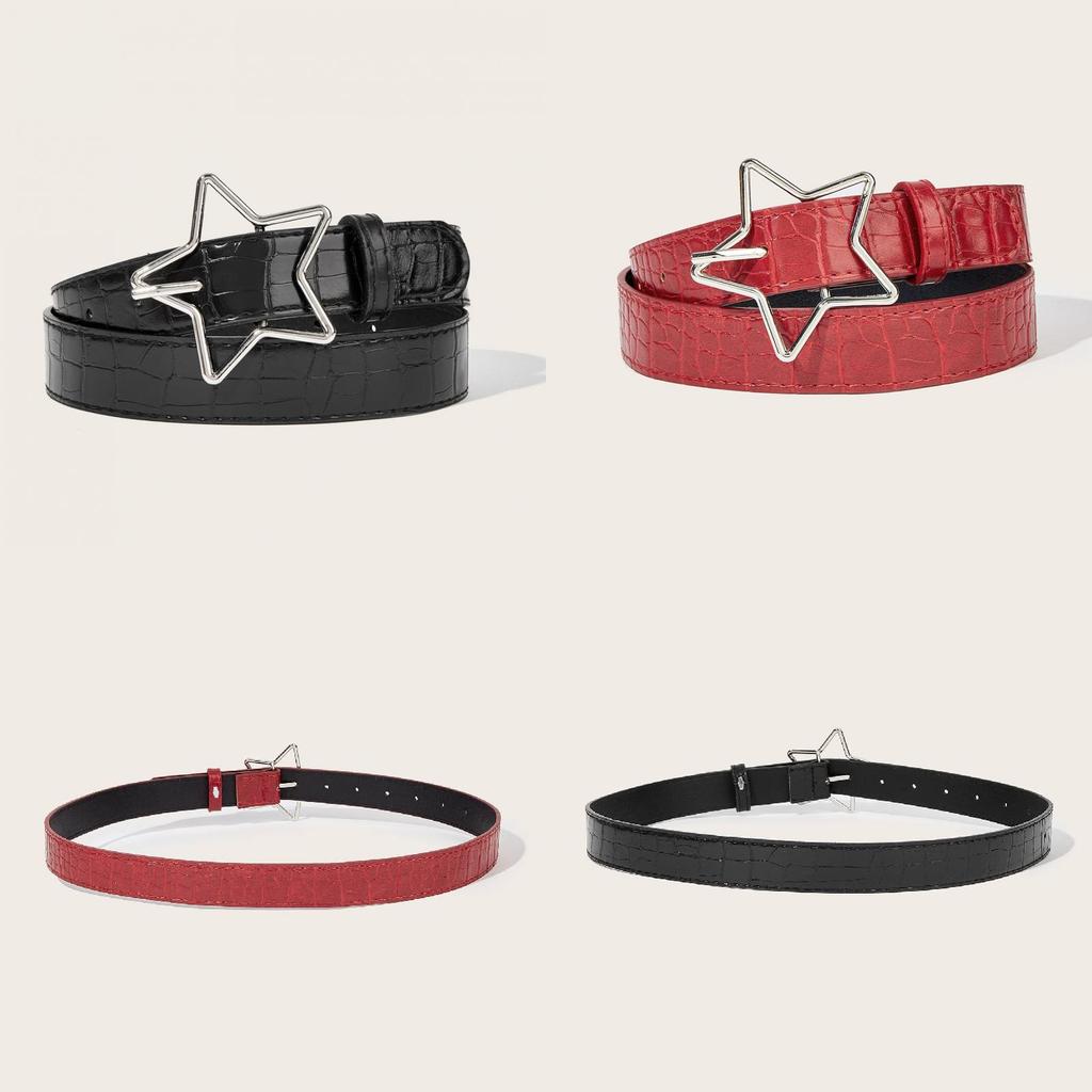 American Retro Pentagram Women Belt With Star Alloy Buckle For Casual Denim Accessory