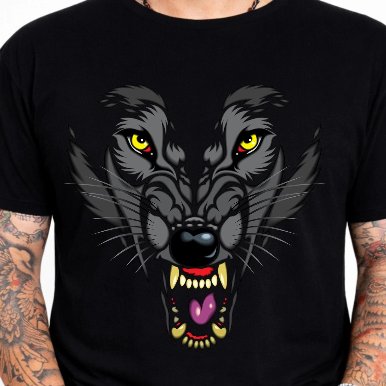 Wolf Head Graphic T-Shirt Fierce Animal Tee Wild Tribal Biker Natureest Art XL