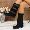Belt Buckle Thick Heel Mid Leg Boots for Women in Autumn Winter New Style Pants Leg Western Boots Fashionable Plus Size Shoes