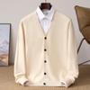 Men's V-Neck Wool Knit Cardigan - 2025 Spring Collection: Loose Fit, Business Casual Sweater.
