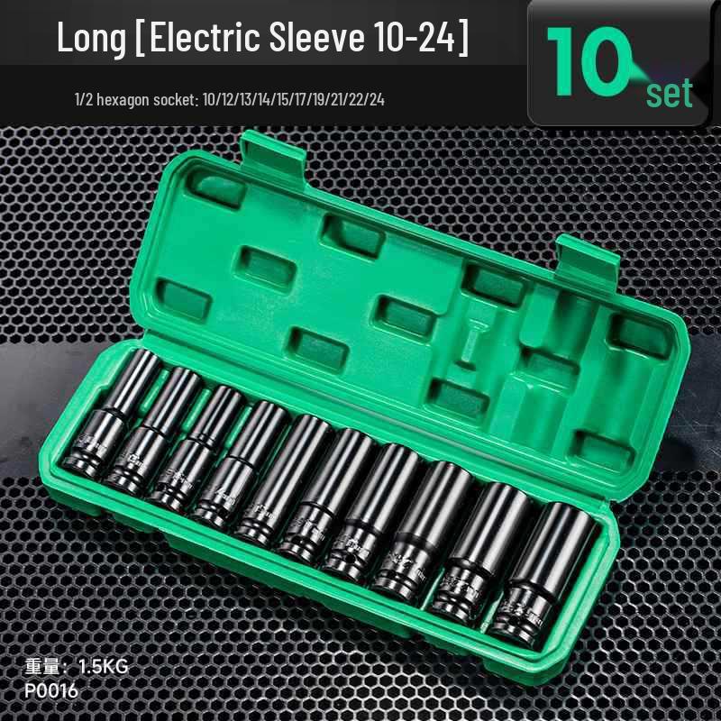 Extended Electric Socket Wrench Set with Large, Medium & Small Hexagonal Air Gun Heads for Auto Repair