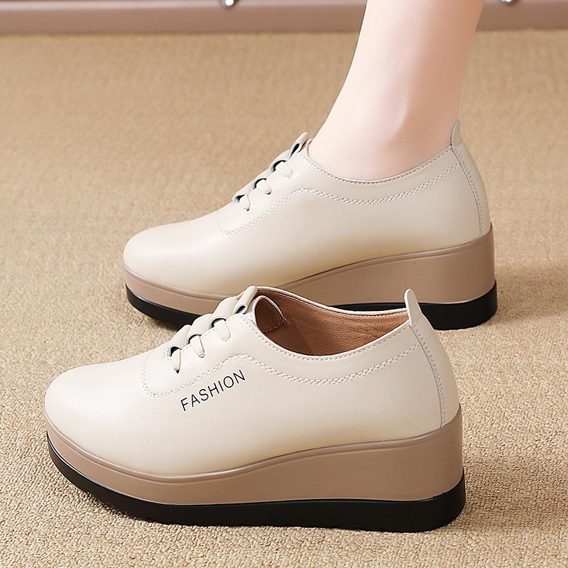 Womens Comfortable Mid Heel Casual Shoes 5CM Platform Sneakers Size 43 Breathable Thick Sole