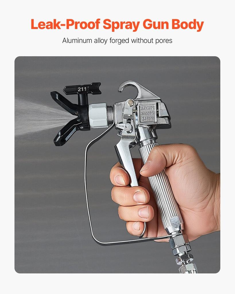Airless Paint Spray Gun 3600PSI High Pressure Airless Spray Gun with 5Tips