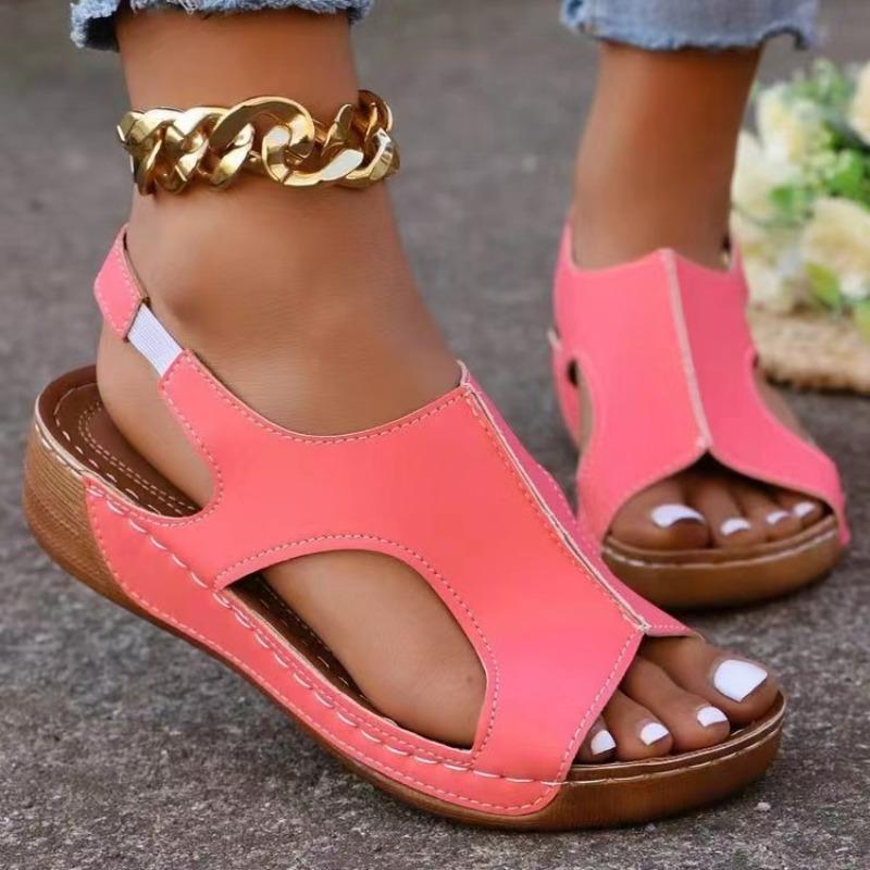 Fashion Fashionable Women's Sandals for Summer Outdoor Comfort Thick Soled Women's Hollow Toe Wedge Casual Soft Soled Beach Shoes
