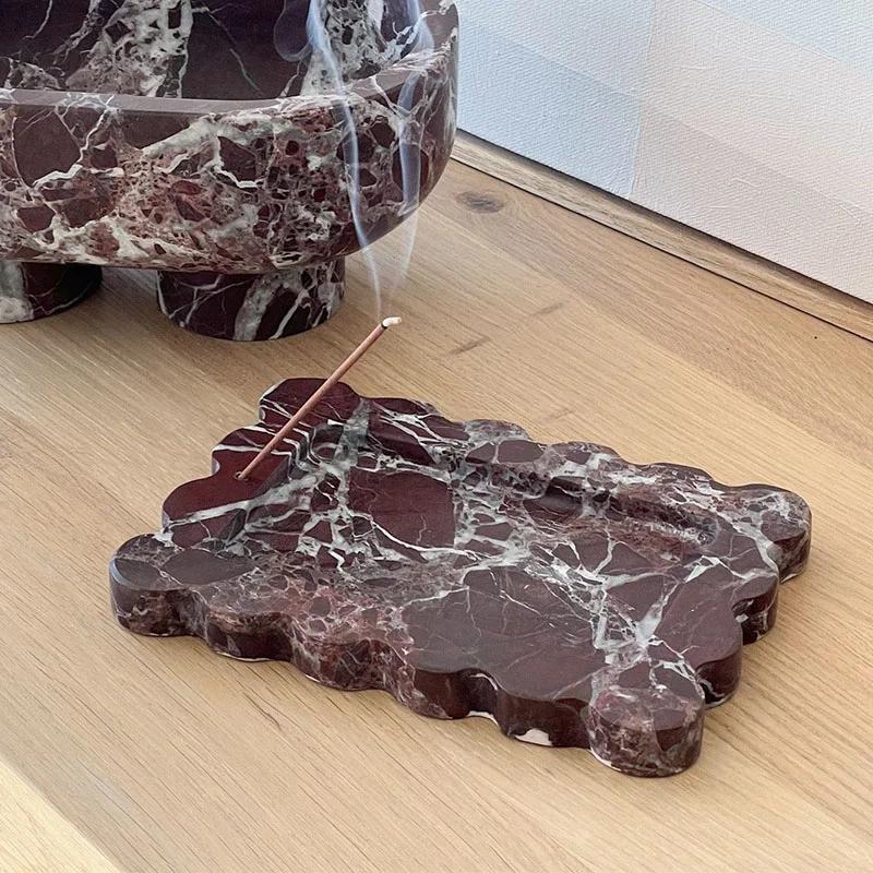 Light Luxury Style Natural Marble Art Storage Tray Creative Home Living Room Tabletop Decoration SauCer Jewelry Storage Dish