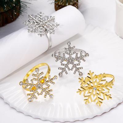 1/2/6Pcs Golden Metal Napkin Ring Faux Pearl Decor Snowflake Design Winter-themed Napkin Holders Weddings