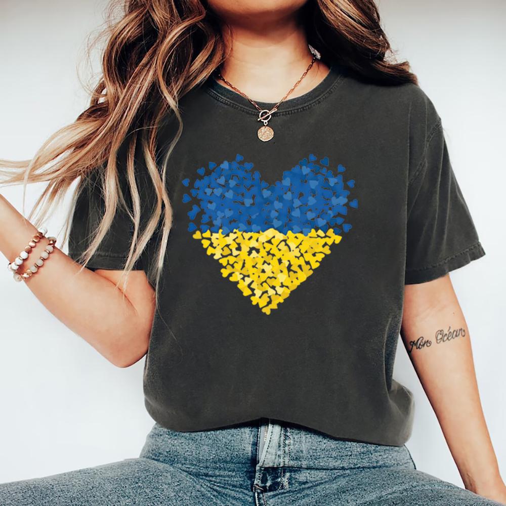 Tricou cu Steagul Ucrainei Tricouri Grafice cu Inimă Ucraina Tricouri de Damă cu Mânecă Scurtă și Gât Rotund Tricouri Iubire și Pace Haine de Damă